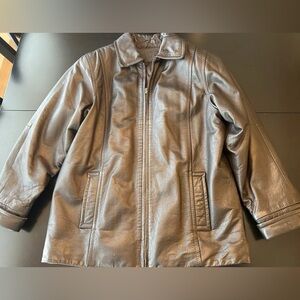 Vtg Jacqueline Ferrari Leather Jacket Coat Medium Front Zip Black Quilted Lining